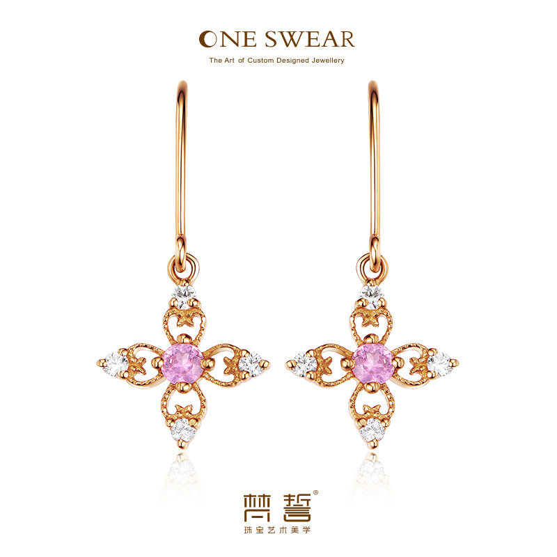 one swear/梵誓连翘精致k金耳钉粉钻石蓝宝石镶细巧可爱耳饰珠宝