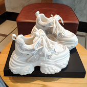 小个子轻便休闲水钻运动鞋 欧货内增高10cm厚底老爹鞋 女秋季 矮子乐