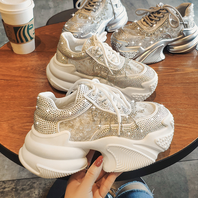 水钻老爹鞋网面亮片增高运动鞋春