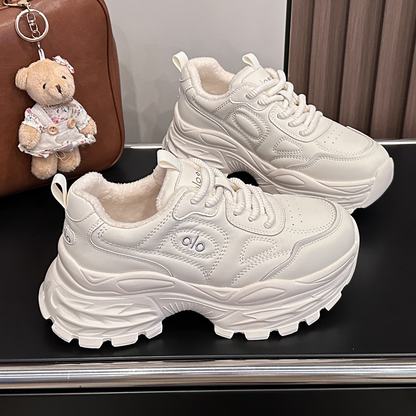 真皮6cm厚底加绒老爹鞋女运动鞋