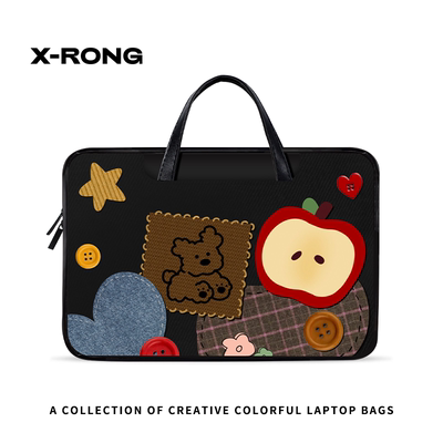 湘融创意卡通拼接手提电脑包女14寸联想小新air14苹果笔记本15.6寸防水pro13寸惠普内胆包华硕戴尔保护套小米