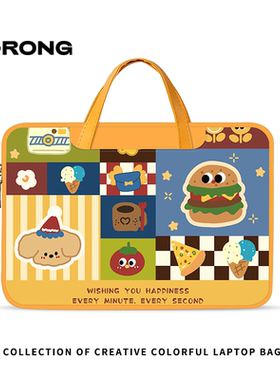 湘融升级卡通美式汉堡手提电脑包适用苹果macbook15.6联想小新air13.3华为matebook女14内胆pro保护套平板11