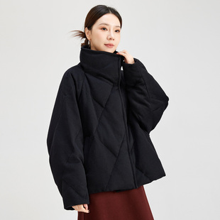 水墨佳人通勤风绵羊毛95鹅绒短款百搭外套黑色立领防风保暖羽绒服