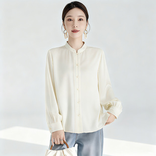 水墨佳人真丝衬衫女2025秋长袖新中式高级感轻奢桑蚕丝气质款上衣