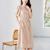 短袖 水墨佳人2026新款 圆领国风真丝100%桑蚕丝连衣裙女中长款 长裙