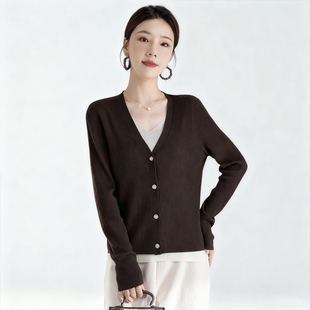 水墨佳人V领羊绒开衫女秋冬新款山羊绒毛衣外套修身高级感上衣女