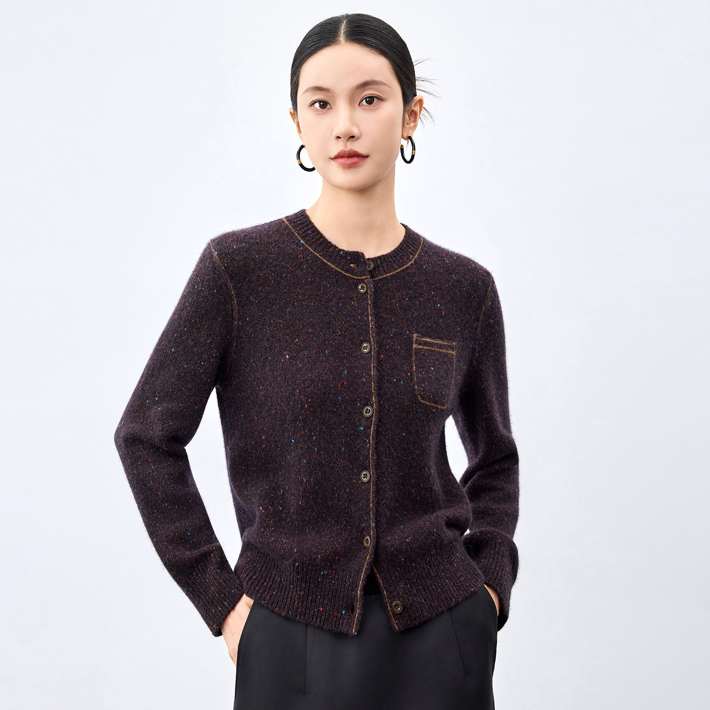 水墨佳人2025新款羊毛羊绒开衫女圆领拼接撞色长袖小香风针织开衫,女装/女士精品,羊绒衫,淘宝优惠券,粉丝福利购,淘宝优惠卷