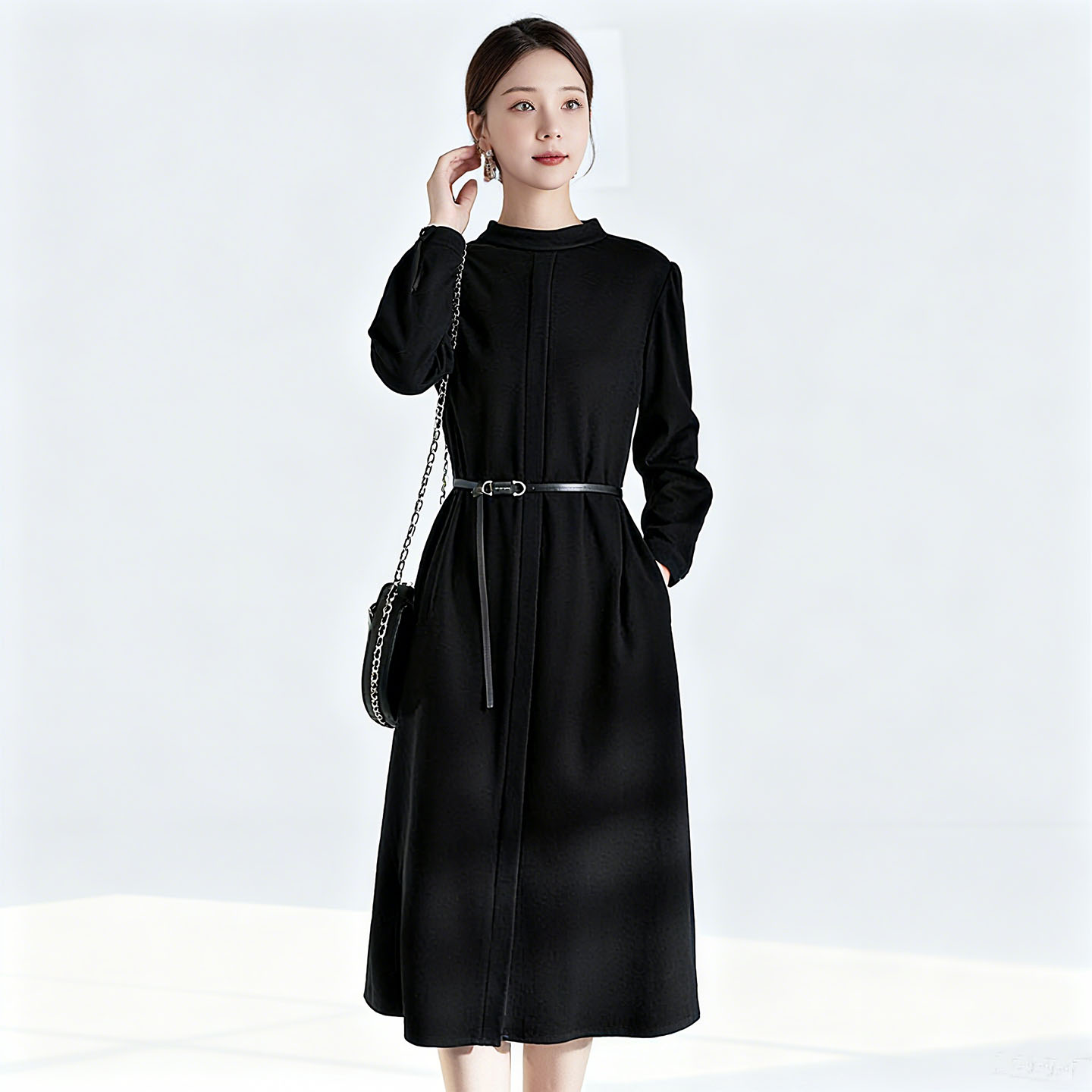 水墨佳人立领收腰显瘦连衣裙