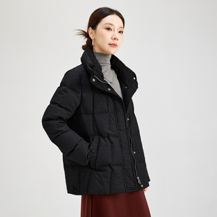 水墨佳人通勤风90鸭绒短款 立领格纹肌理羽绒服冬保暖显高遮肉百搭