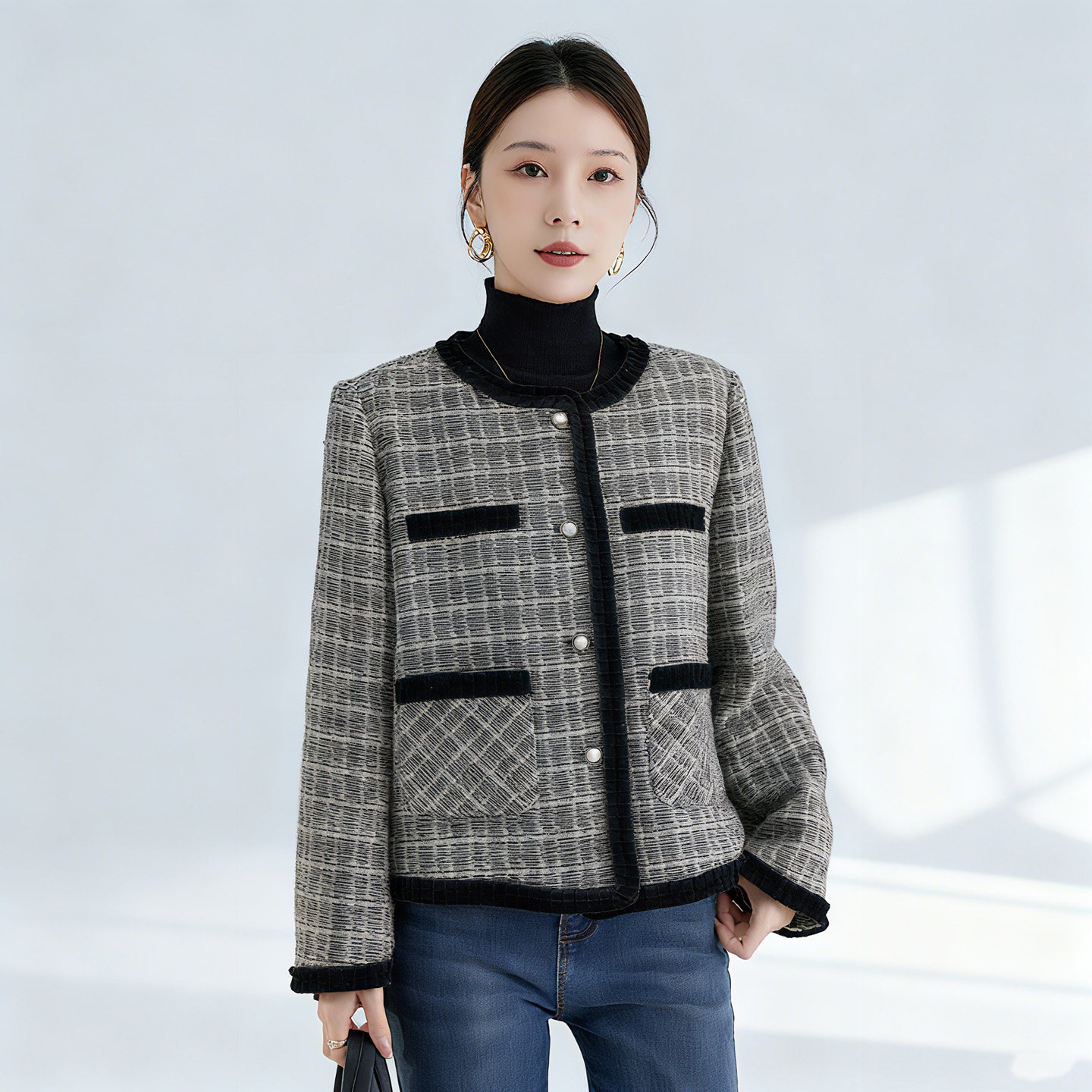 水墨佳人2026年春肌理开衫冬季新款女装小香风外套粗花呢短款外套,女装/女士精品,短外套,淘宝优惠券,粉丝福利购,淘宝优惠卷