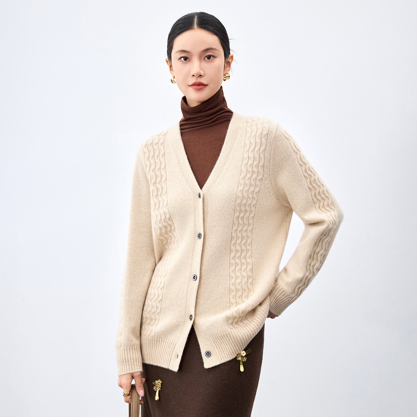 水墨佳人100%纯羊绒衫开衫女秋冬季设计感V领针织衫毛衣外套上衣,女装/女士精品,羊绒衫,淘宝优惠券,粉丝福利购,淘宝优惠卷