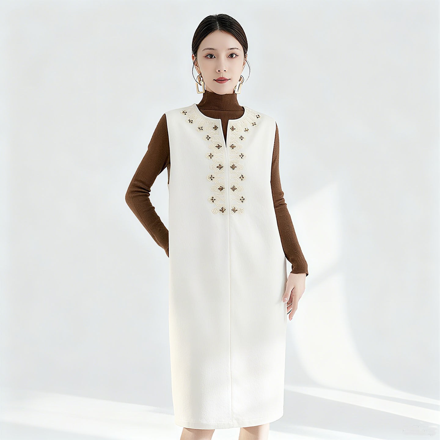 水墨佳人轻奢高端白色无袖连衣裙女刺绣装饰气质显瘦千金感中长裙,女装/女士精品,连衣裙,淘宝优惠券,粉丝福利购,淘宝优惠卷