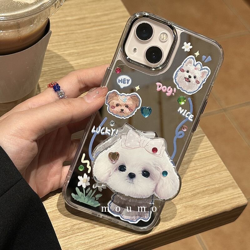新款镜面可爱小狗moumoustudio镜面发夹修勾适用苹果16promax手机壳iphone15/14/13/12/11硅胶X/XR/8P保护套7,3C数码配件,手机保护套/壳,淘宝优惠券,粉丝福利购,淘宝优惠卷