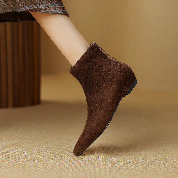 品牌官方真皮复古低跟方头短靴女2025秋冬新款瘦瘦靴加绒及裸靴子,女鞋,时装靴,淘宝优惠券,粉丝福利购,淘宝优惠卷