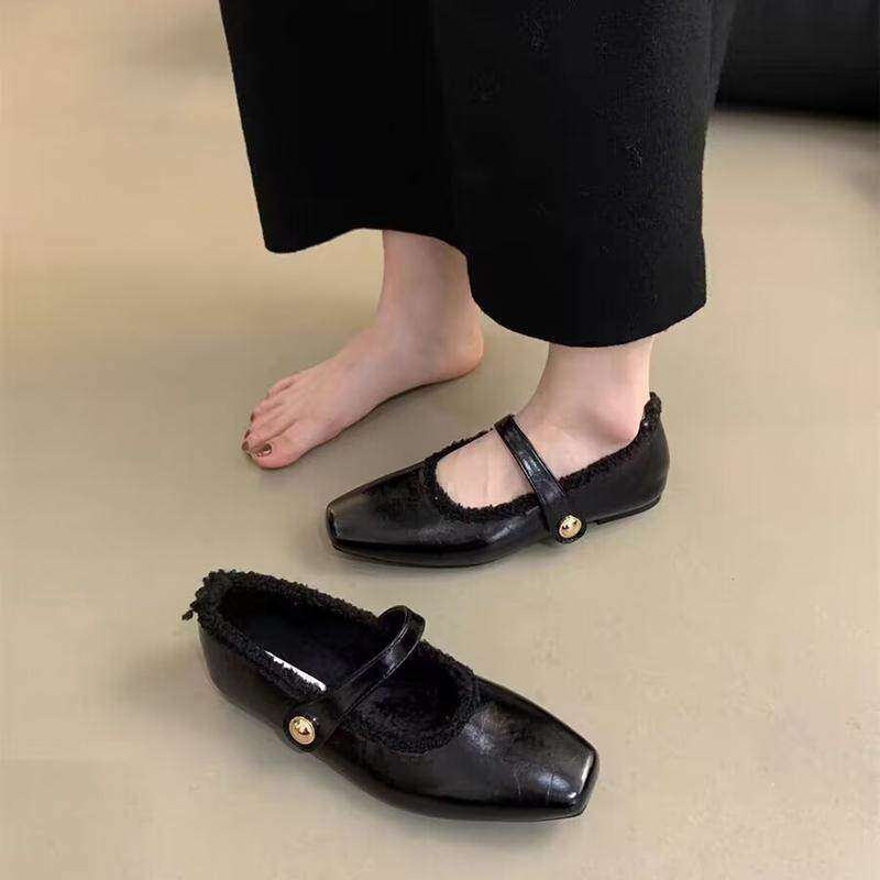 品牌真皮玛丽珍单鞋女方头2025秋冬加绒保暖毛毛棉鞋平底晚晚单鞋,女鞋,玛丽珍鞋,淘宝优惠券,粉丝福利购,淘宝优惠卷