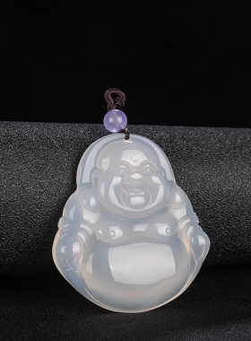 白玉髓玛瑙冰透女士款弥勒佛吊坠
