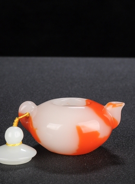 和田玉小茶壶把件红白两色把把胡