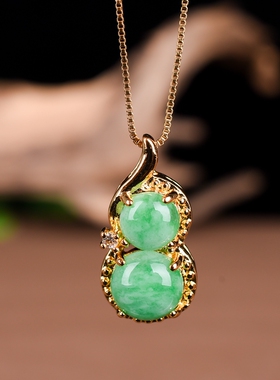 葫芦吊坠福禄寿翡翠干青送项链