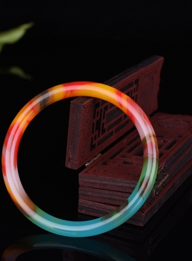 和田玉金丝玉鸡血飘花细圆条手镯