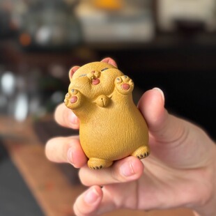 赵永辉紫砂一定红小橘猫咪茶宠摆件精品可养可爱招财小猫手工