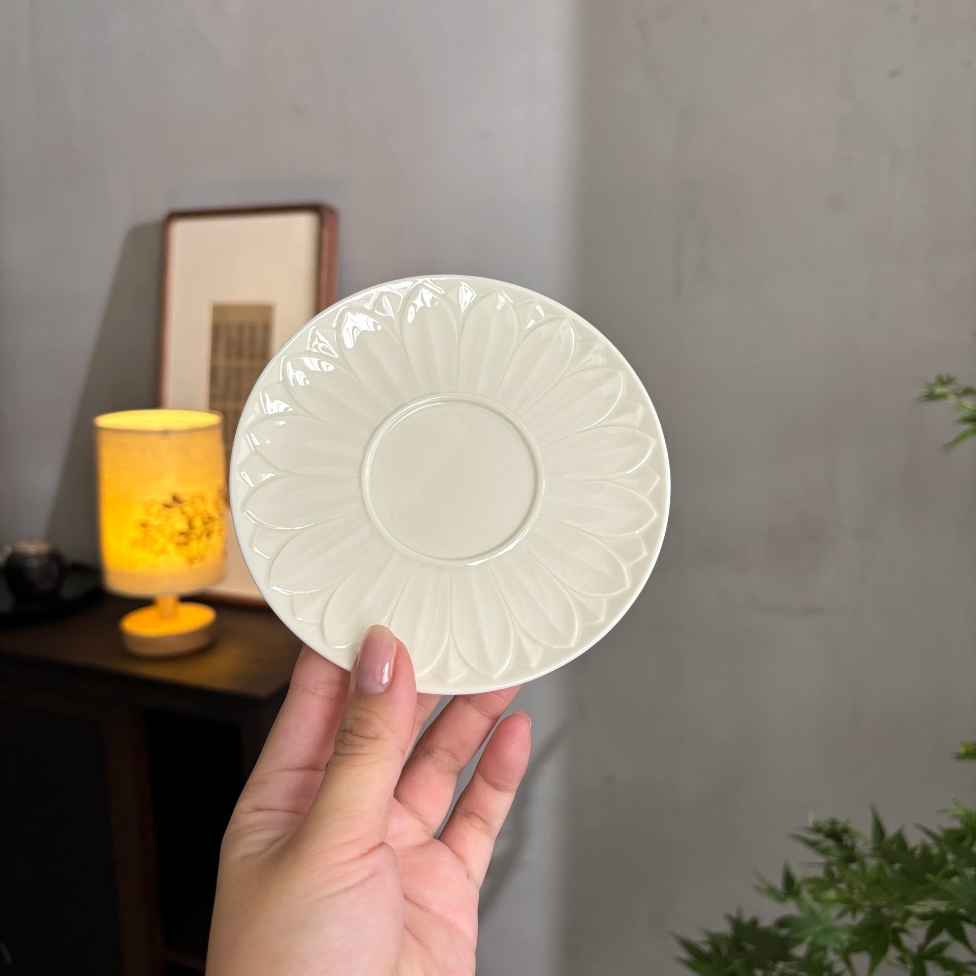 仿宋定窑白陶瓷莲花壶承干泡台茶盘茶杯垫盖碗泡茶壶垫子底座底托