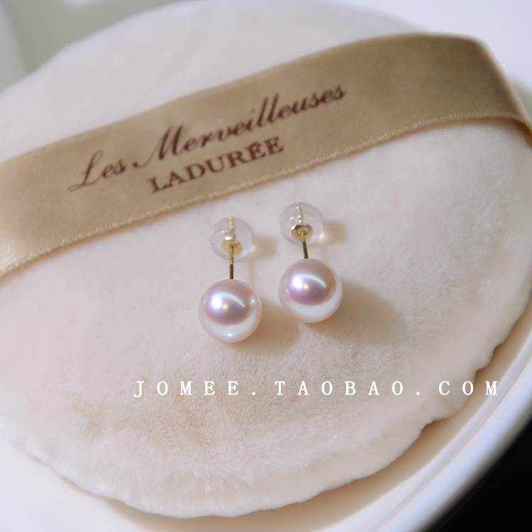 18K黄金正圆淡水珍珠耳钉女气质