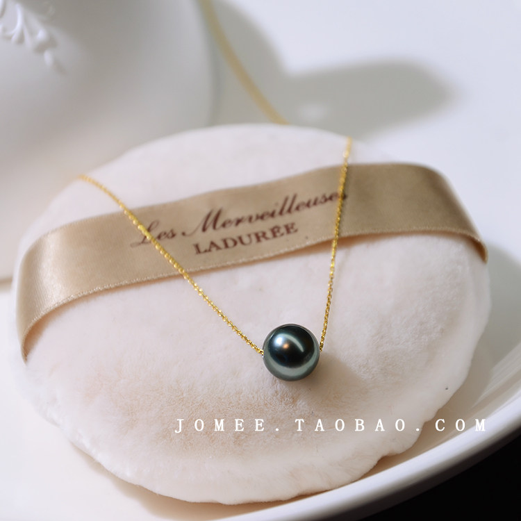 JOMEEの手作 18K金镶正圆大溪地海水黑珍珠路路通可调节项链