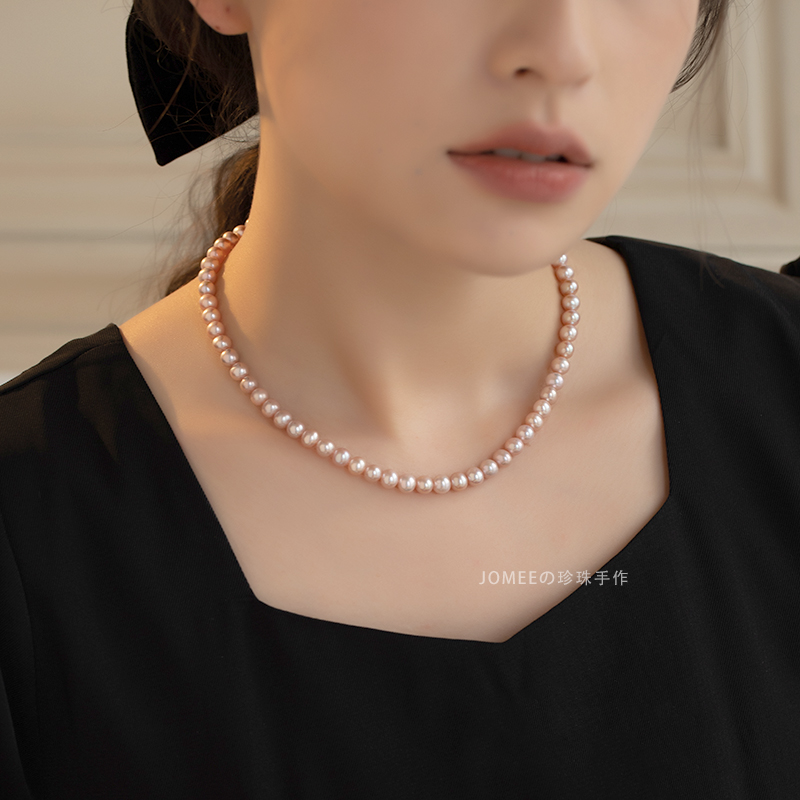 6mm近圆强光天然珍珠项链母亲节