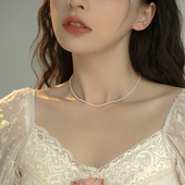 小米珠 2mm强光天然淡水珍珠项链气质轻奢百搭美国14K包金锁骨链