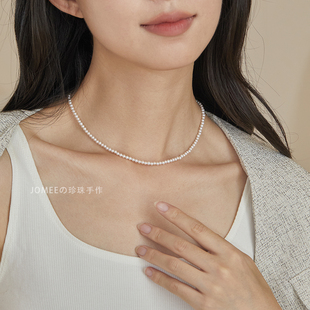 18K黄金3 JOMEE手作 3.5mm近正圆强光迷你天然淡水珍珠小米珠项链