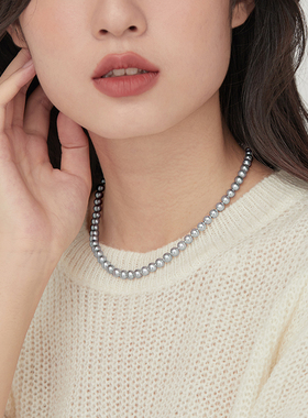 倪妮同款银灰色珍珠项链女纯银扣