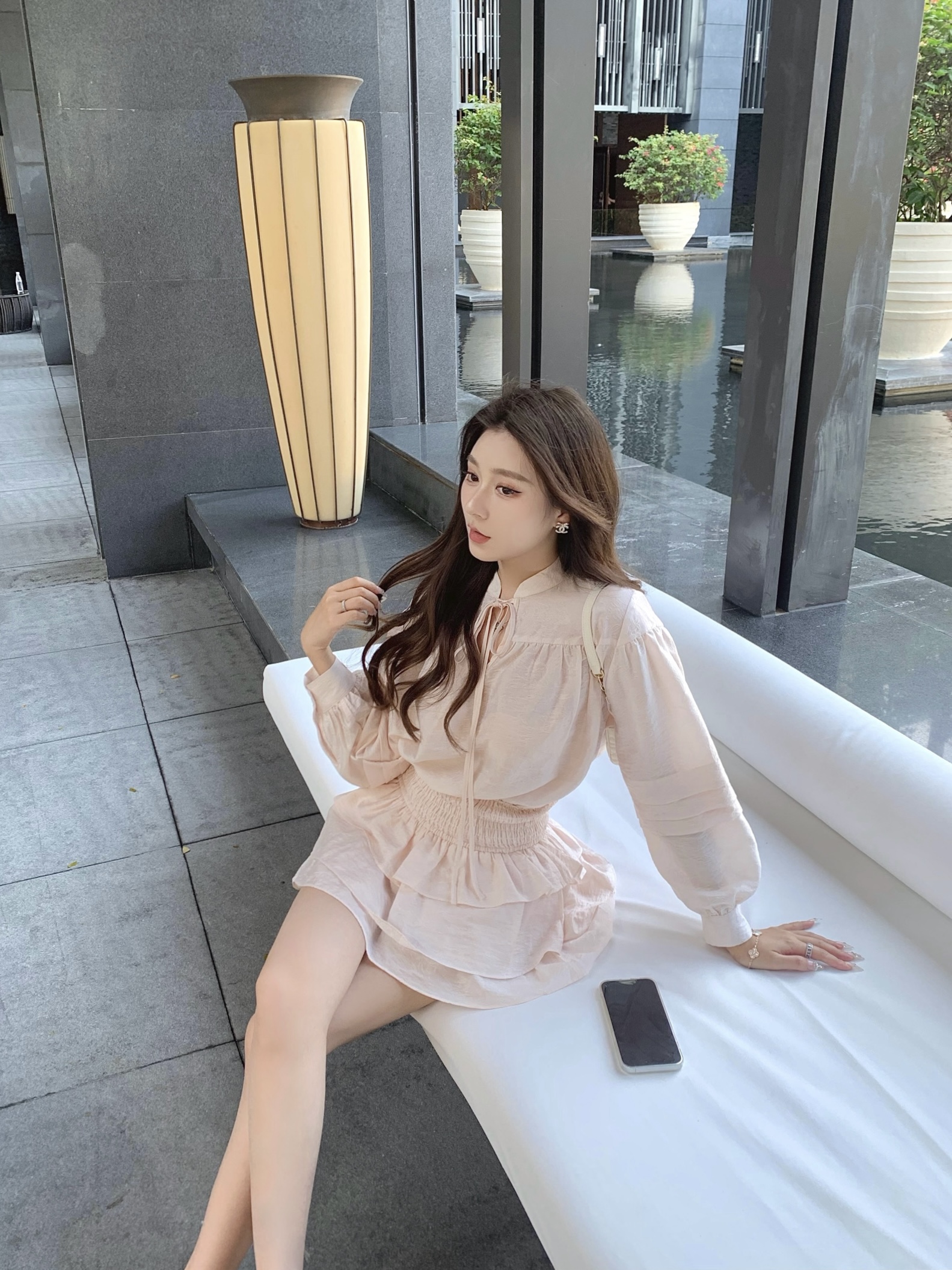 清甜芍药淡粉天丝蛋糕半裙套装