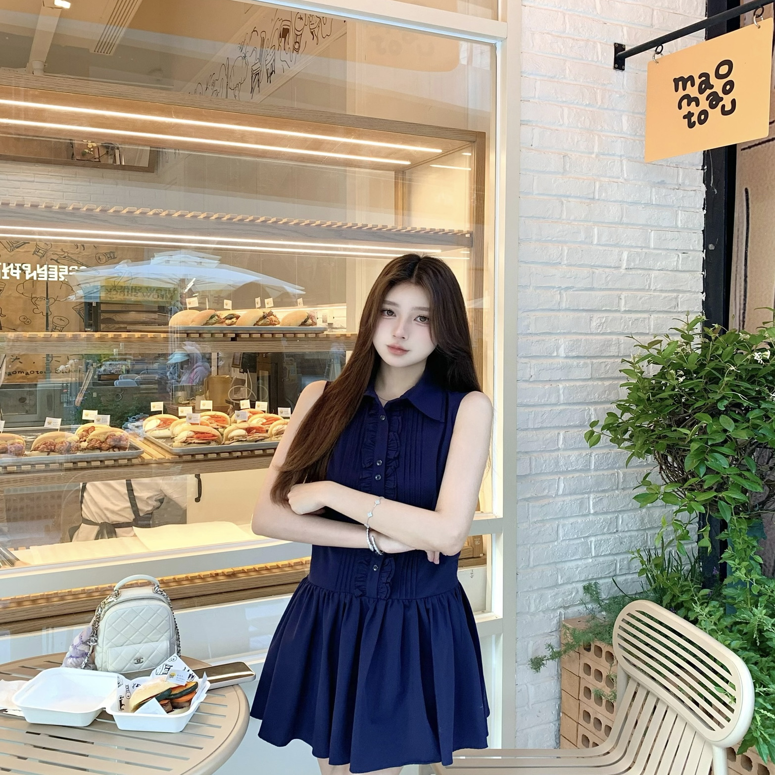 HiMillamiu系藏青色无袖连衣裙