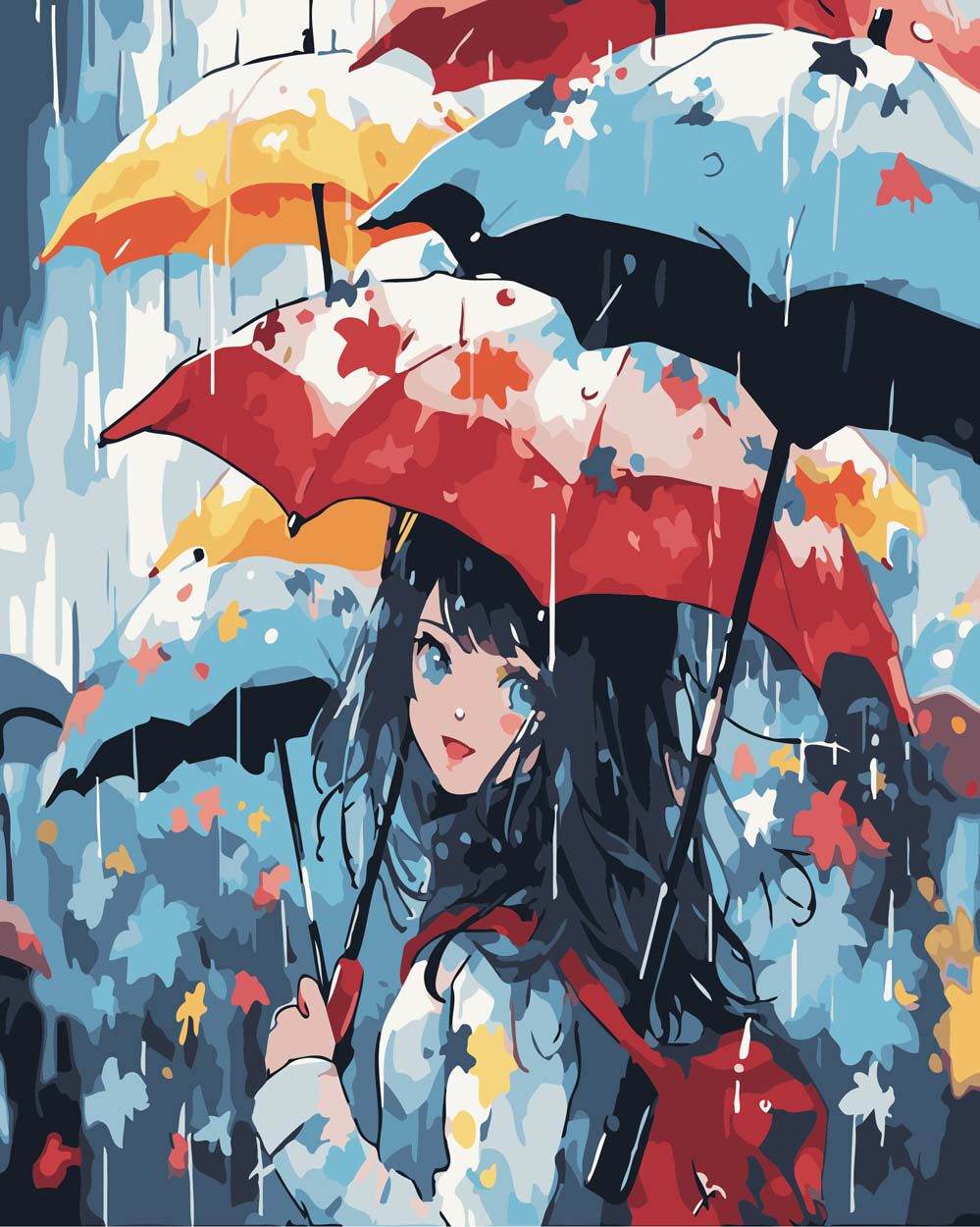 diy数字油画填色材料包雨伞女孩化树唯美少女抽象晚霞人物装饰画