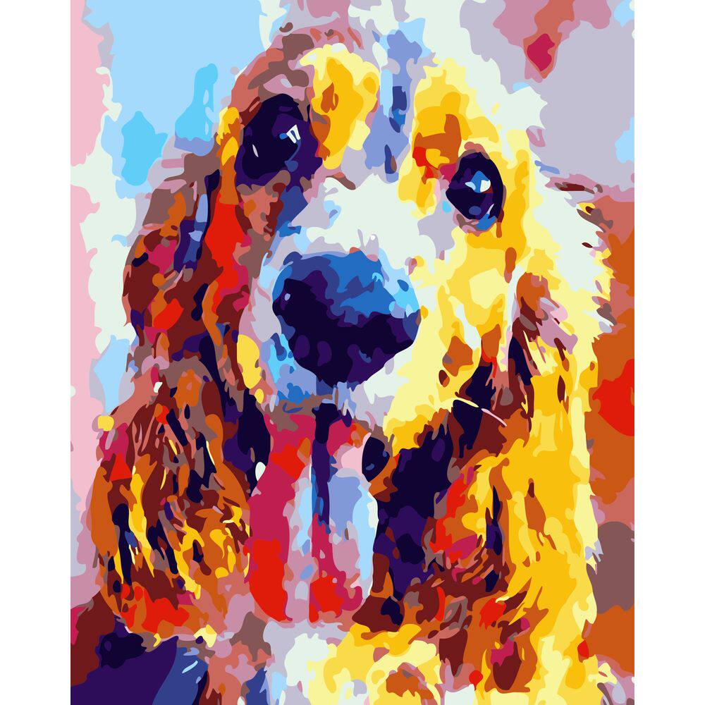 diy数字油画自己填色材料包彩色大狗头八哥犬长金毛狗泰迪装饰画