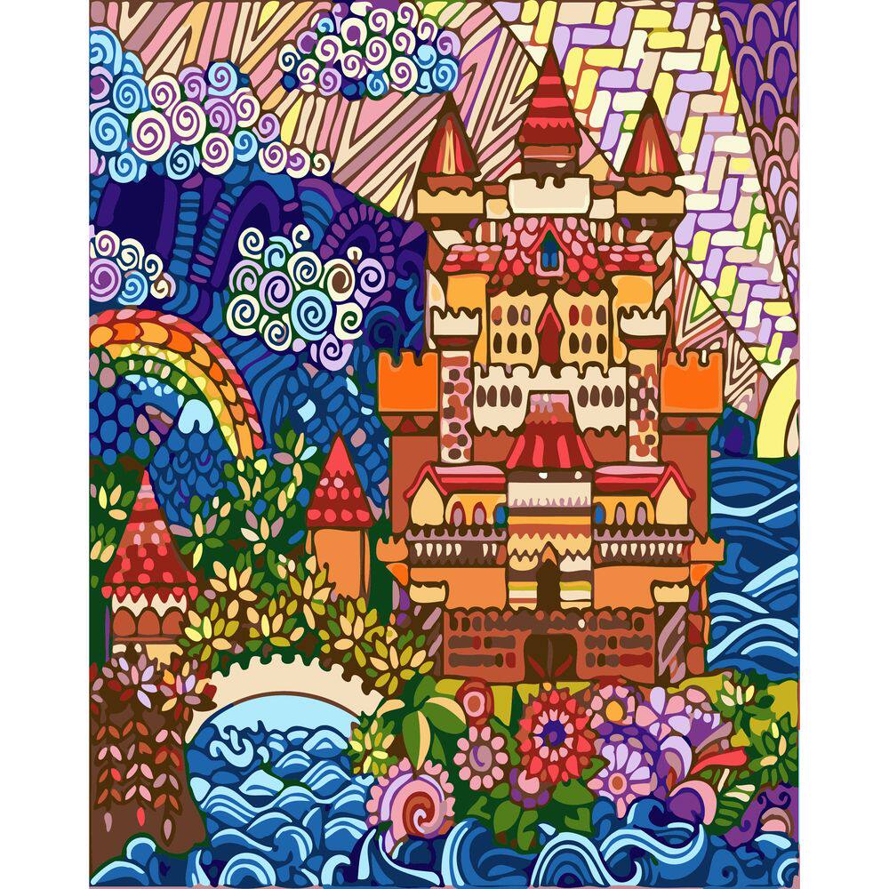 diy数字油画自己填色材料包卡通手绘城市风景楼房理想中家装饰画