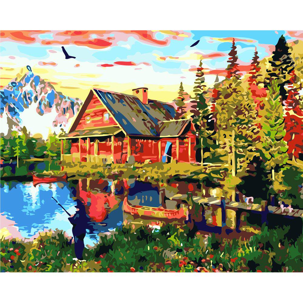diy数字油画自己填色材料包欧州公园城市风景小桥流水手绘装饰画