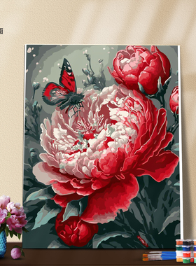 DIY数字油画自己填色材料包复古怀旧紫白牡丹富贵花中之王装饰画