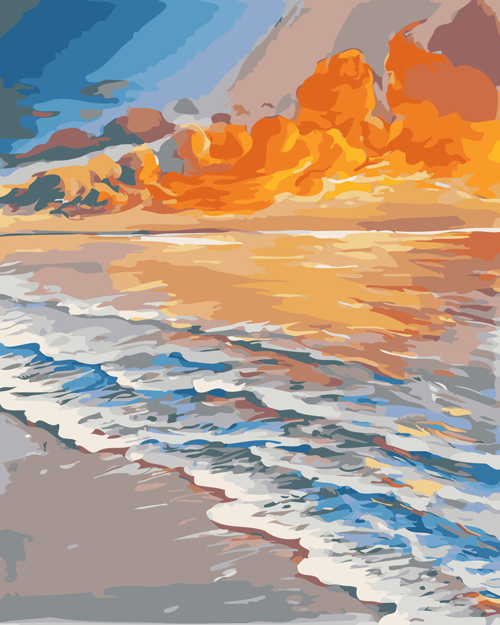 diy数字装饰油 画自己填色材料包夕阳日出落晚彩霞海滩礁石装饰画