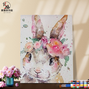 DIY数字油画自己填色脑袋头上戴花动物们手彩绘儿童画家居装饰画