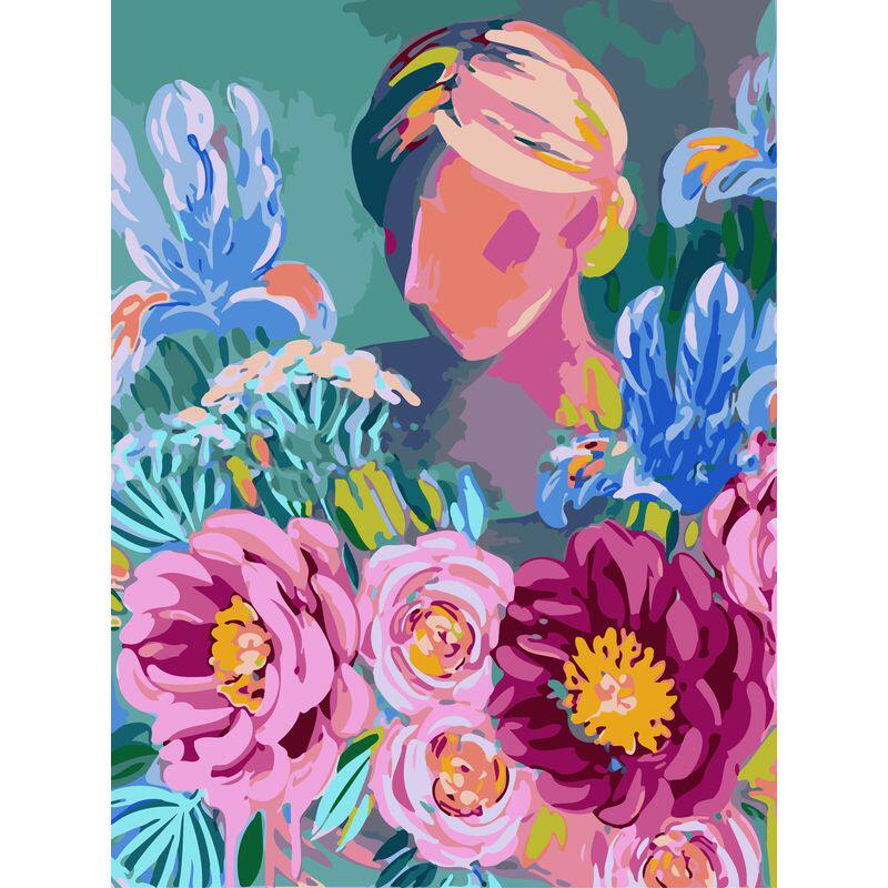 diy数字油画自己填色材料包手绘抱着鲜花女孩清新艺术丙稀装修画