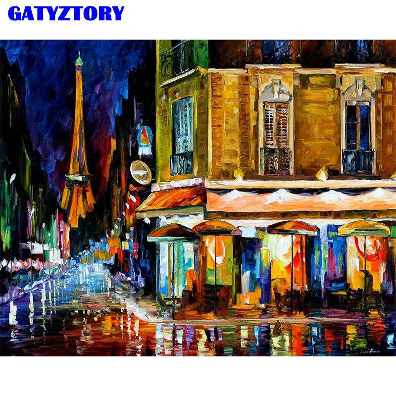 diy数字油画自己填色材料包炫彩抽象夜色风景街景路灯家居装饰画