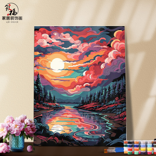DIY数字油画自己填色材料包宇宙幻景鲸鱼星空梵高小船月亮 装饰画