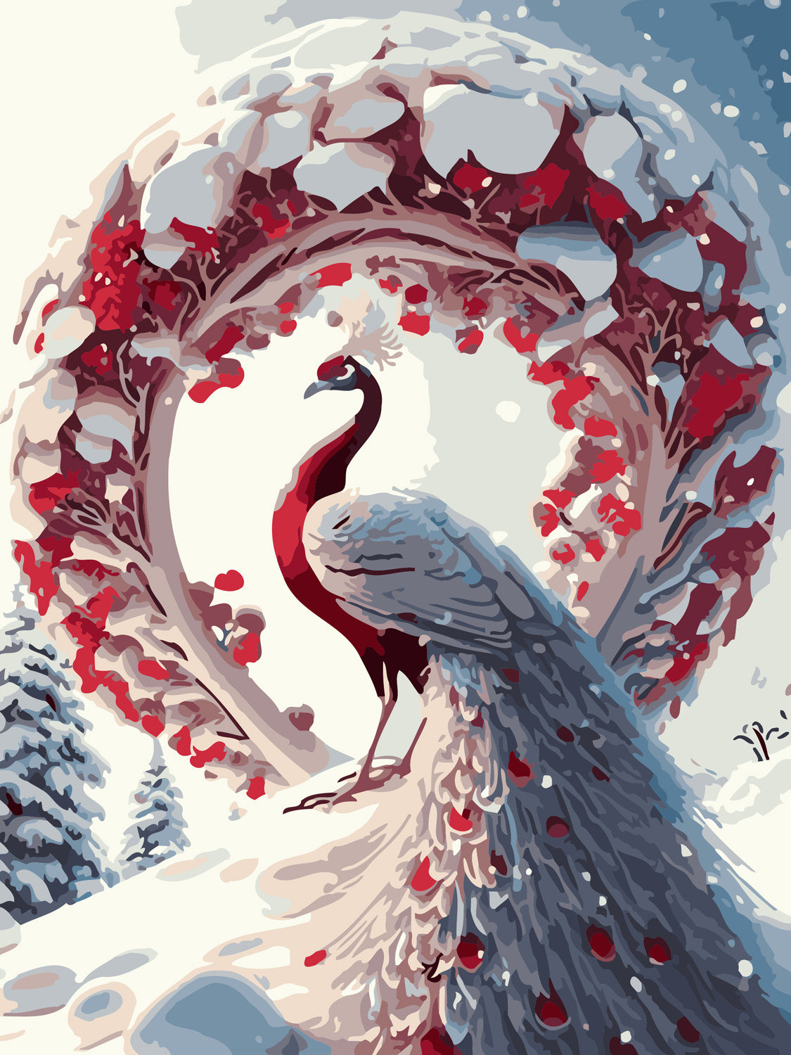 diy数字油画自己填色材料包绿金孔雀开屏富贵吉祥鸟类客厅装饰画