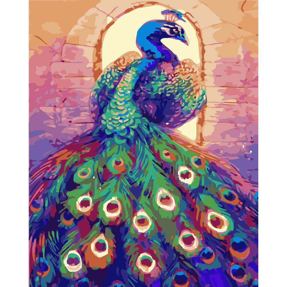 diy数字油画自己填色材料包花开富贵牡丹绿白孔雀开屏中式装饰画