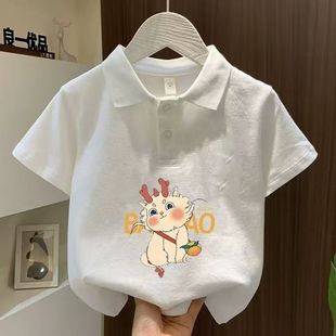 纯棉中小童宝宝短袖 T恤男女童儿童印花吸汗polo领婴儿童装 t吸汗衫