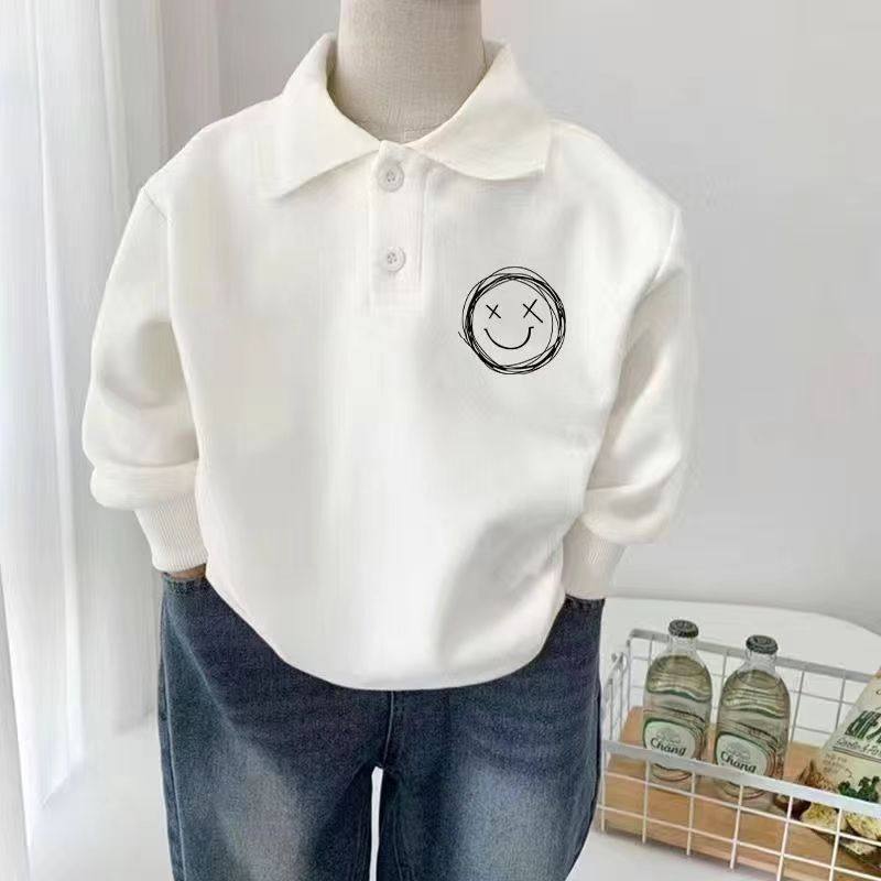 白色polo衫洋气中大童纯棉休闲长袖上衣新款儿童卡通时尚童装卫衣