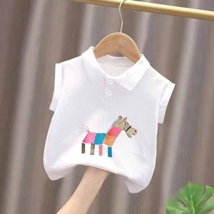 男女童2025夏季 polo衫 翻领上衣t无袖 纯棉儿童薄款 背心T恤中小童装