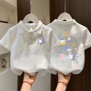 polo短袖 男女童夏季 新款 简约宝宝百搭宽松印花可爱ins上衣吸汗衫