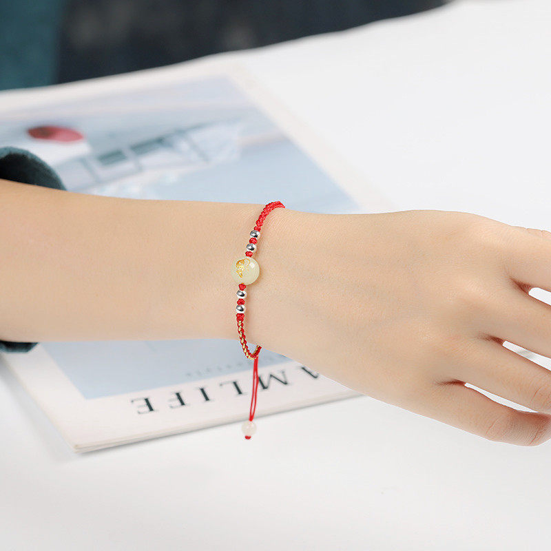 红绳手链女简约牛生肖转运珠手绳编织绳银首饰原创设计手链红绳女